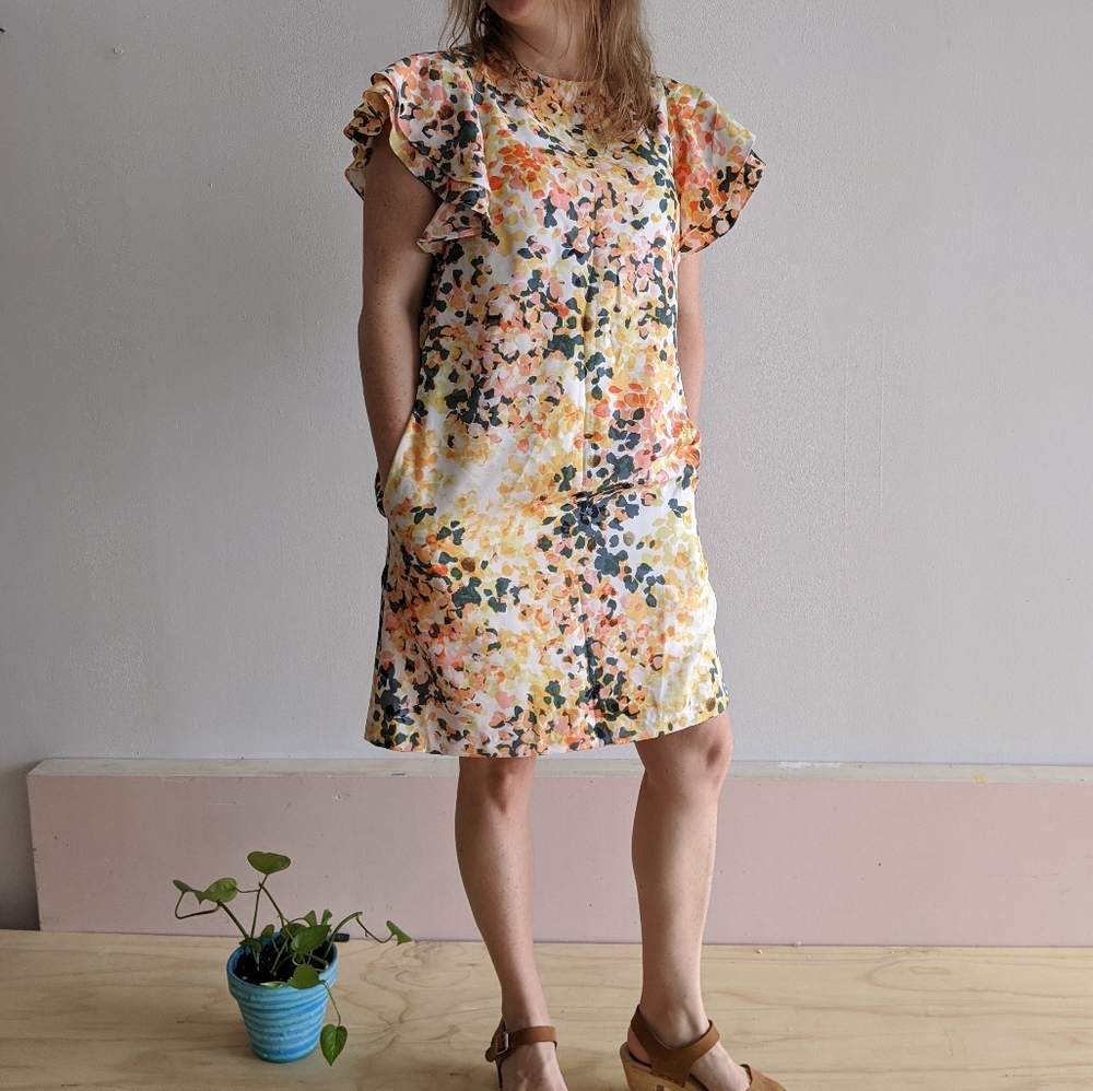 Flutter Sleeve Abstract Texture Print Dress